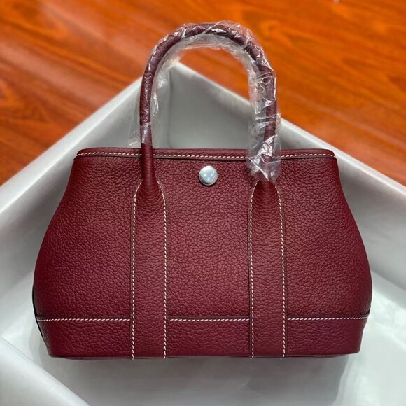 Top Grain Cowhide Bag Handbags - Premium Genuine Leather Garden Party Tote - Bordeaux Red